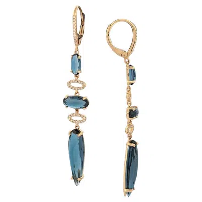 Pre-owned 1stdibs Astraea 14k Gold Earrings – 10.37ct London Blue Topaz & 0.16ct Diamond Leverback