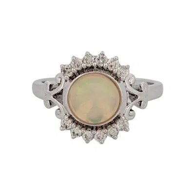 Pre-owned 1stdibs Aurelie Opal Diamond Ring, 14k White Gold With 1.05ct Opal & Diamonds - Size 6.5