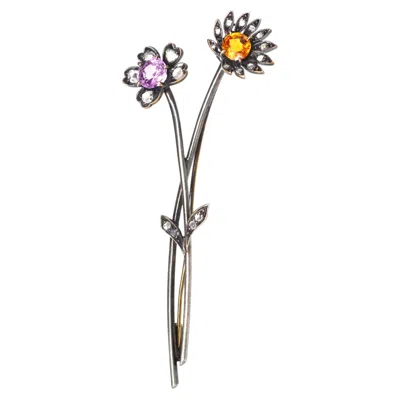Pre-owned 1stdibs Austro-hungarian 14ct Gold Topaz & Rose Diamond Floral Brooch, Early 20th C. In Red