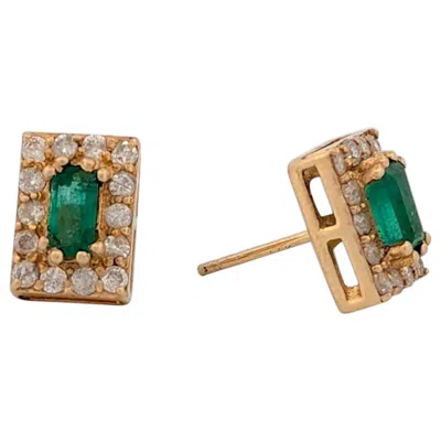 Pre-owned 1stdibs Autumn 14k Yellow Gold Emerald & Diamond Earrings .95 Ct Emerald Cut