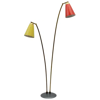 Pre-owned 1stdibs Awesome Double Mid-century Modern Brass & Perforated Metal Floor Lamp, 1950s In Brown