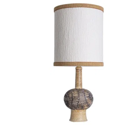 Pre-owned 1stdibs Axella Ceramic Beige Brown Lamp With Custom Shade By R. Houben, Denmark 1970