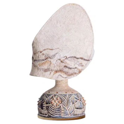 Pre-owned 1stdibs Axella Ceramic Beige Brown Lamp With Custom Shade Jette Helleroe, Denmark 1970