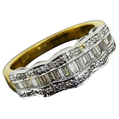Pre-owned 1stdibs Baguette & Round Diamond Cluster Ring In 18k Two-tone Gold, English Hallmarks. In Multi