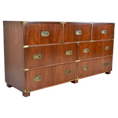 Pre-owned 1stdibs Baker Furniture Signed Campaign Seven Drawer Dresser Chest Of Drawers 1950s In Brown