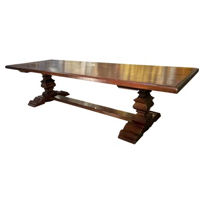 Pre-owned 1stdibs Balaustra - 120" 18th Century Style Italian Ancient Solid Walnut 2-pedestal Tres In Brown