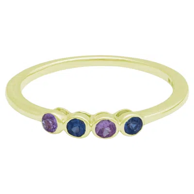 Pre-owned 1stdibs Band Ring Natural Blue/pink Sapphire Gemstone Dainty Minimalist Stacking Ring