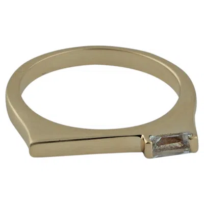Pre-owned 1stdibs Bar Ring Solid 14k Yellow Gold Baguette Cut White Topaz Gemstone Jewelry Ring