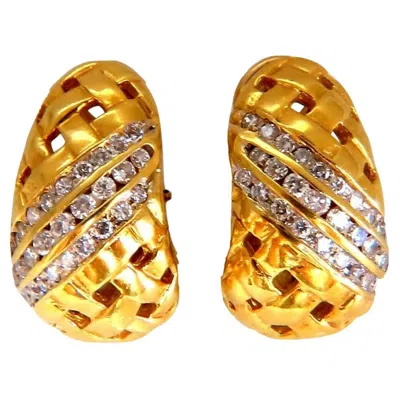 Pre-owned 1stdibs Basket Weave Natural 1.50ct Diamond Clip Earrings 18kt* In Multi