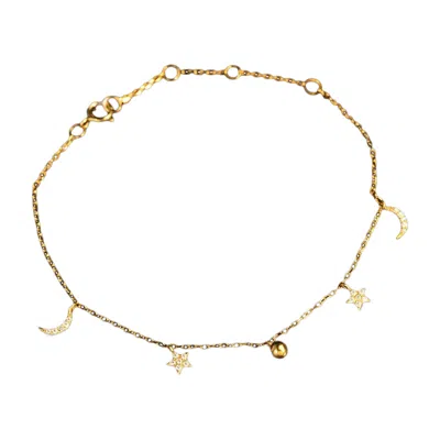 Pre-owned 1stdibs Beautiful Moissanite Bracelet 925 Sterling Silver Star And Moon Chain Bracelet. In Multi