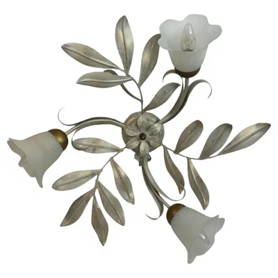 Pre-owned 1stdibs Beautiful Tole Florentine Florence Three Light Flush Mount Koegl Leuchten, 1980s In Transparent