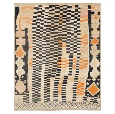 Pre-owned 1stdibs Beige Modern Checkered Moroccan Wool Rug – Handknotted Geometric Berber Style In Brown