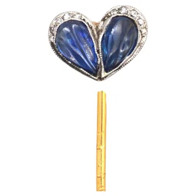 Pre-owned 1stdibs Belle Époque Carved Cabochon Sapphire & Diamond Heart Tie Pin In Blue