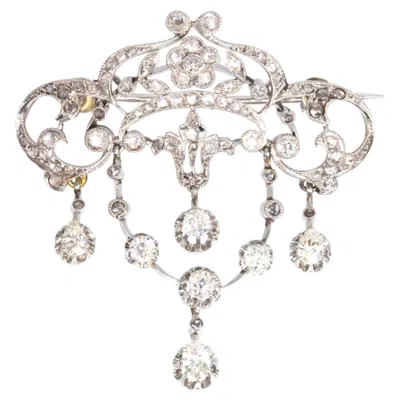 Pre-owned 1stdibs Belle Epoque French 18ct White Gold Diamond Drop Brooch And Pendant