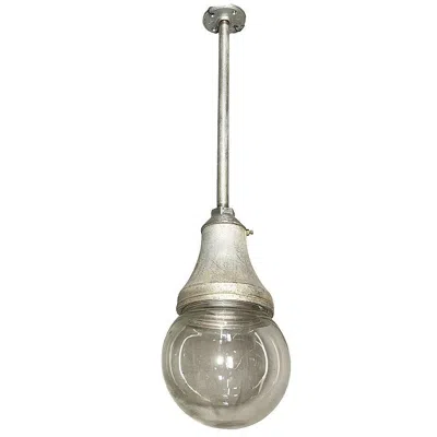 Pre-owned 1stdibs Benjamin Vapor-tight Industrial Hanging Pendant Light W/ Globe, 2 Available In Transparent