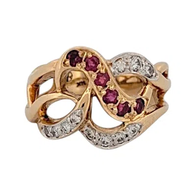 Pre-owned 1stdibs Benoite Ruby Diamond Ring, 14k Yellow Gold With Natural Rubies & Diamonds