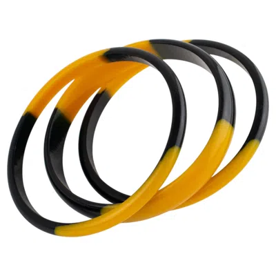 Pre-owned 1stdibs Bi-color Black And Yellow Laminated Acrylic Lucite Bracelet Bangle, A Trio