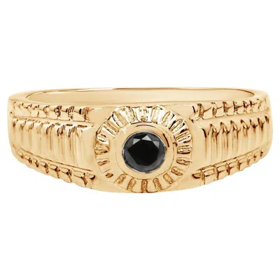 Pre-owned 1stdibs Black Diamond Ring 14k Yellow Gold Plated Silver