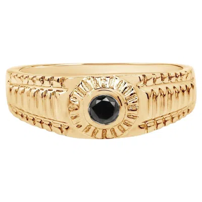 Pre-owned 1stdibs Black Diamond Ring 14k Yellow Gold Plated Silver