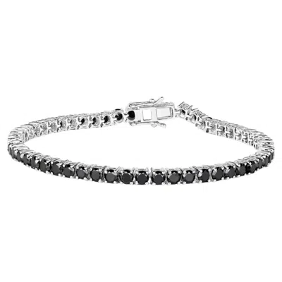 Pre-owned 1stdibs Black Diamond Tennis Bracelet 5.40 Carats 18k White Gold Plated Sterling Silver
