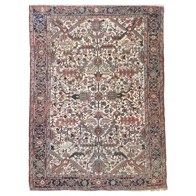 Pre-owned 1stdibs Blooming Jungle Antique Heriz Rug In Eggshell Linen Ground, C. 1940's In Brown