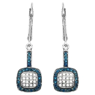 Pre-owned 1stdibs Blue And White Diamond Cluster Earrings 0.4 Carats Sterling Silver