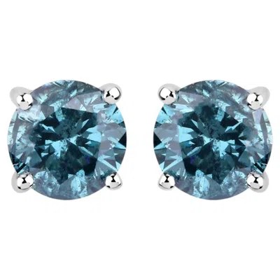 Pre-owned 1stdibs Blue Diamond Stud Earrings 0.8 Carats 14k White Gold