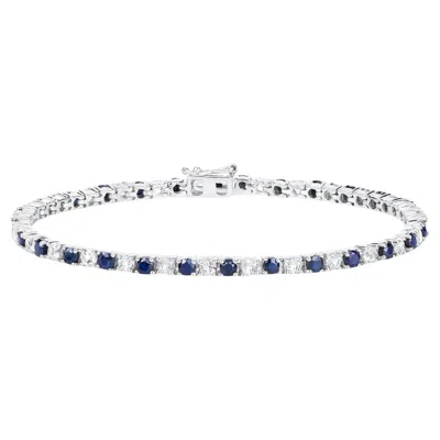 Pre-owned 1stdibs Blue Sapphire Bracelet White Topaz 6.86 Carats Sterling Silver