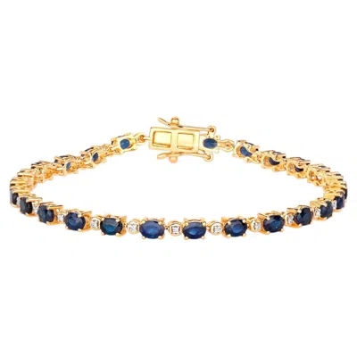 Pre-owned 1stdibs Blue Sapphire Bracelet With Diamonds 5.54 Carats 14k Yellow Gold