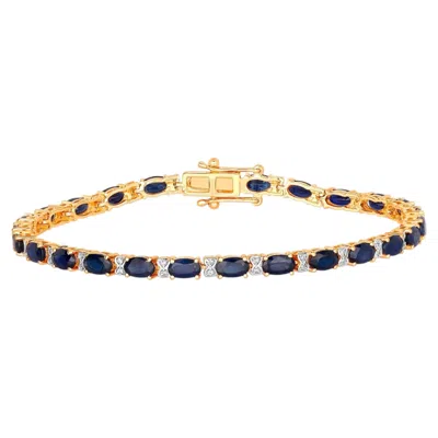 Pre-owned 1stdibs Blue Sapphire Bracelet With Diamonds 5.84 Carats 14k Yellow Gold