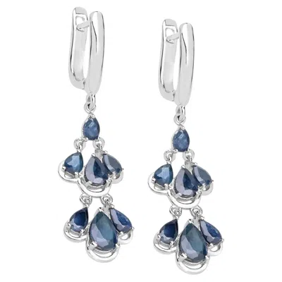 Pre-owned 1stdibs Blue Sapphire Chandelier Earrings 4.1 Carats Rhodium Plated Silver