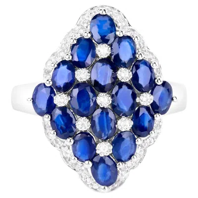 Pre-owned 1stdibs Blue Sapphire Cluster Ring White Zircon 3.49 Carats
