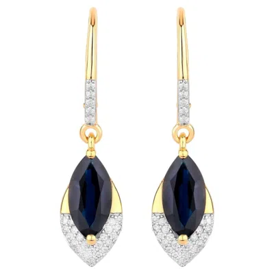 Pre-owned 1stdibs Blue Sapphire Dangle Earrings Diamonds 2.7 Carats 14k Yellow Gold