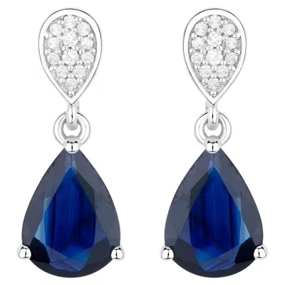 Pre-owned 1stdibs Blue Sapphire Dangle Earrings Diamonds 2.75 Carats 10k White Gold