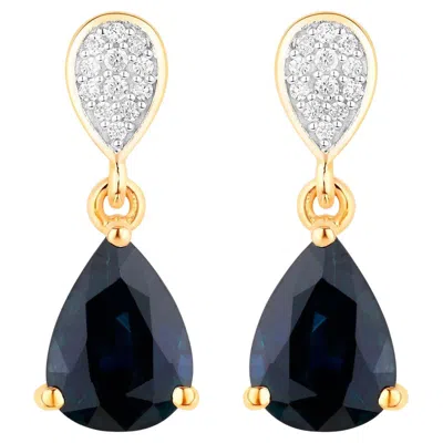 Pre-owned 1stdibs Blue Sapphire Dangle Earrings Diamonds 2.75 Carats 10k Yellow Gold