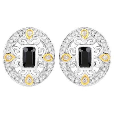 Pre-owned 1stdibs Blue Sapphire Earrings Diamonds 0.90 Carats 18k Yellow Gold Plated Silver