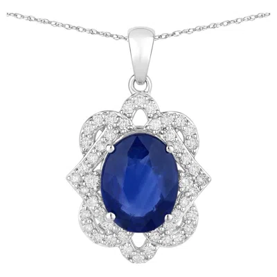 Pre-owned 1stdibs Blue Sapphire Pendant With Diamonds 3.12 Carats 18k White Gold