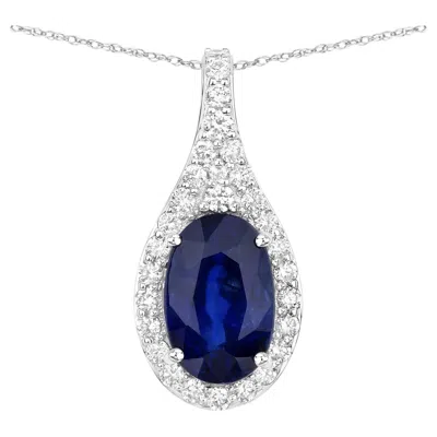 Pre-owned 1stdibs Blue Sapphire Pendant With Diamonds 3.77 Carats 18k White Gold