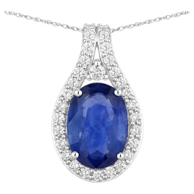 Pre-owned 1stdibs Blue Sapphire Pendant With Diamonds 3.8 Carats 18k White Gold