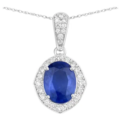 Pre-owned 1stdibs Blue Sapphire Pendant With Diamonds 3.96 Carats 18k White Gold