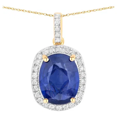 Pre-owned 1stdibs Blue Sapphire Pendant With Diamonds 3.98 Carats 18k Yellow Gold