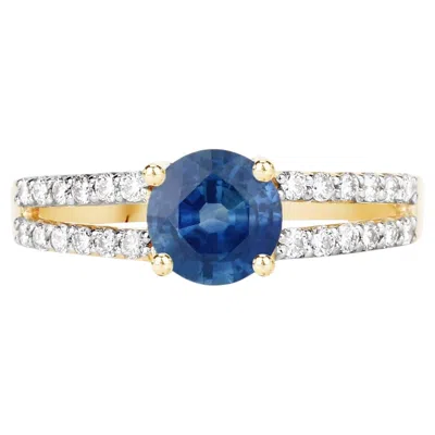 Pre-owned 1stdibs Blue Sapphire Ring With Diamonds 1.29 Carats 14k Yellow Gold