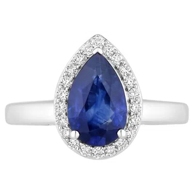 Pre-owned 1stdibs Blue Sapphire Ring With Diamonds 2.1 Carats 18k White Gold