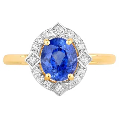 Pre-owned 1stdibs Blue Sapphire Ring With Diamonds 2.12 Carats 18k Yellow Gold
