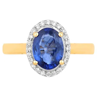 Pre-owned 1stdibs Blue Sapphire Ring With Diamonds 2.14 Carats 18k Yellow Gold
