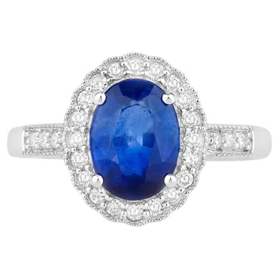 Pre-owned 1stdibs Blue Sapphire Ring With Diamonds 2.5 Carats 18k White Gold