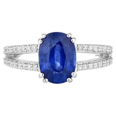 Pre-owned 1stdibs Blue Sapphire Ring With Diamonds 2.86 Carats 18k White Gold
