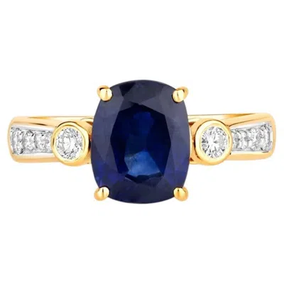 Pre-owned 1stdibs Blue Sapphire Ring With Diamonds 2.96 Carats 18k Yellow Gold