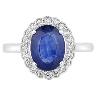 Pre-owned 1stdibs Blue Sapphire Ring With Diamonds 2.98 Carats 18k White Gold