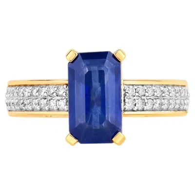 Pre-owned 1stdibs Blue Sapphire Ring With Diamonds 3.1 Carats 18k Yellow Gold